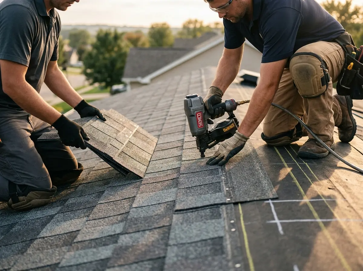 Professional roofer working on a residential roof in Lauderhill